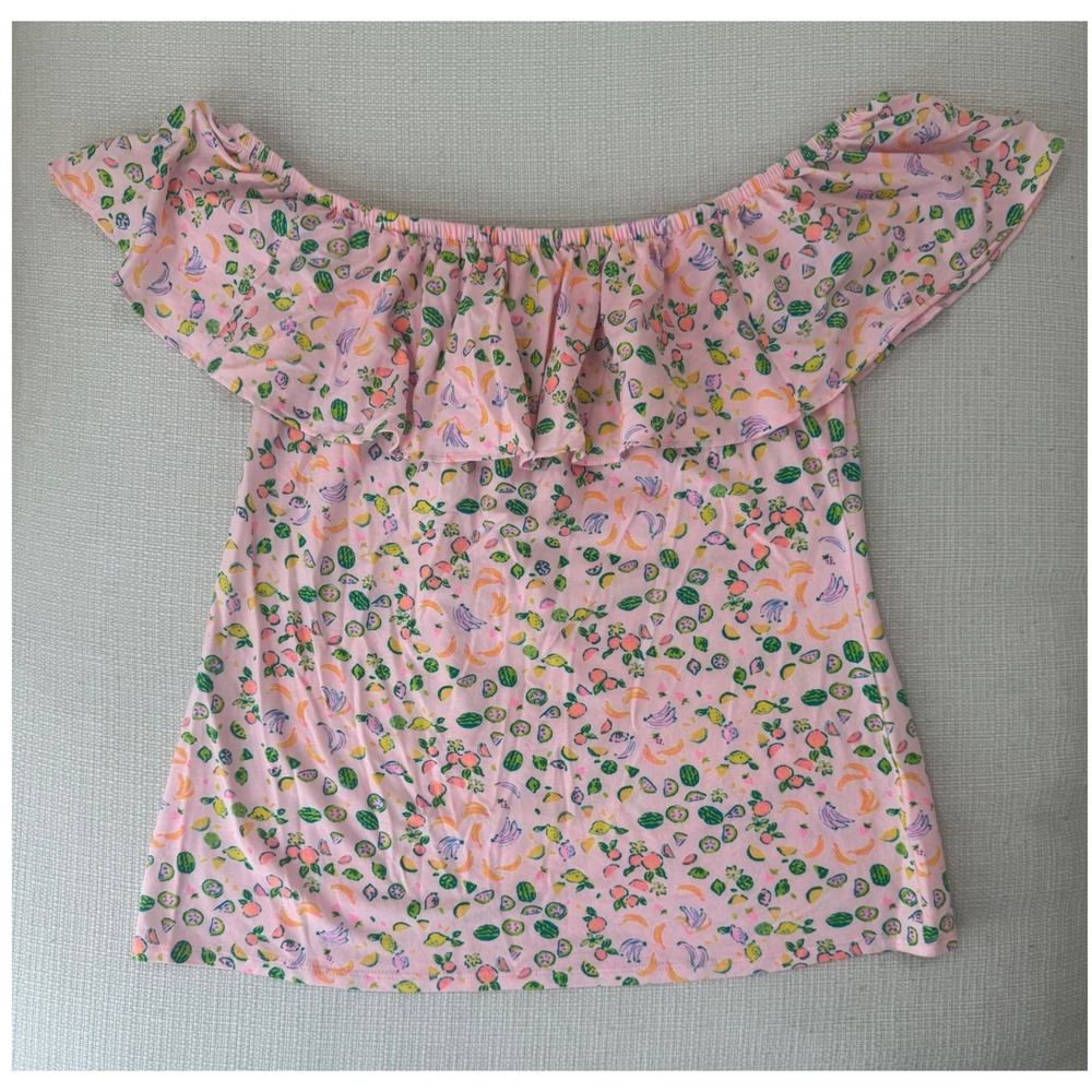Lilly Pulitzer Top Womens Small Pink Fruit Print Ruffle Off Shoulder Excellent